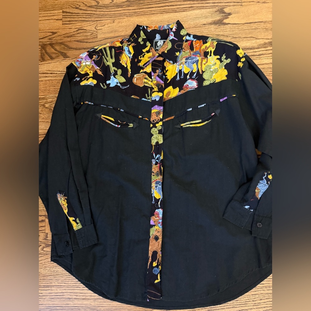 Short Circuit Blouse SZ M Western Black W Western Yoke Bust 44 Vintage